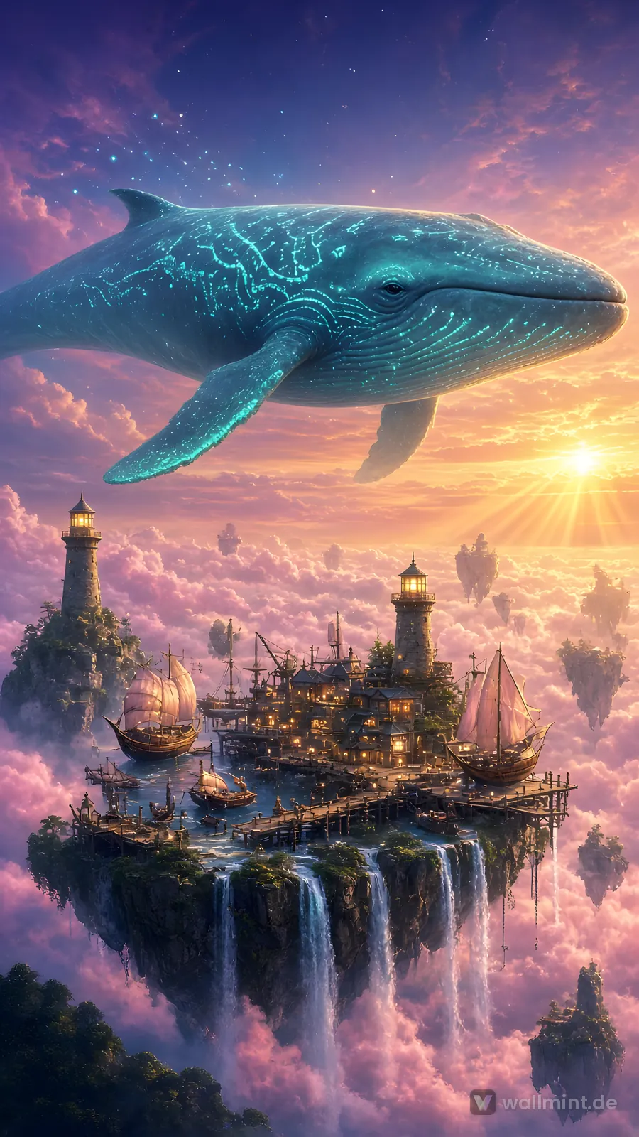 Sky Whale Harbor fantasy wallpaper – Phone 9:16 / 19.5:9 preview